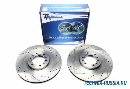 Тормозные диски 314mm с перфорацией и насечками Mitsubishi Pajero Sport I TA-TECHNIX EVOBS2796P